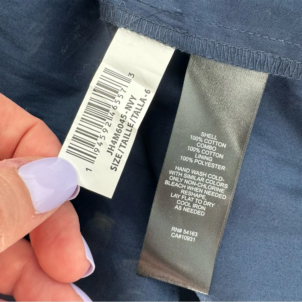 Jessica Howard Navy Stripe Sleeveless Collared Belted Office Midi Dress Size 6 - Image 7