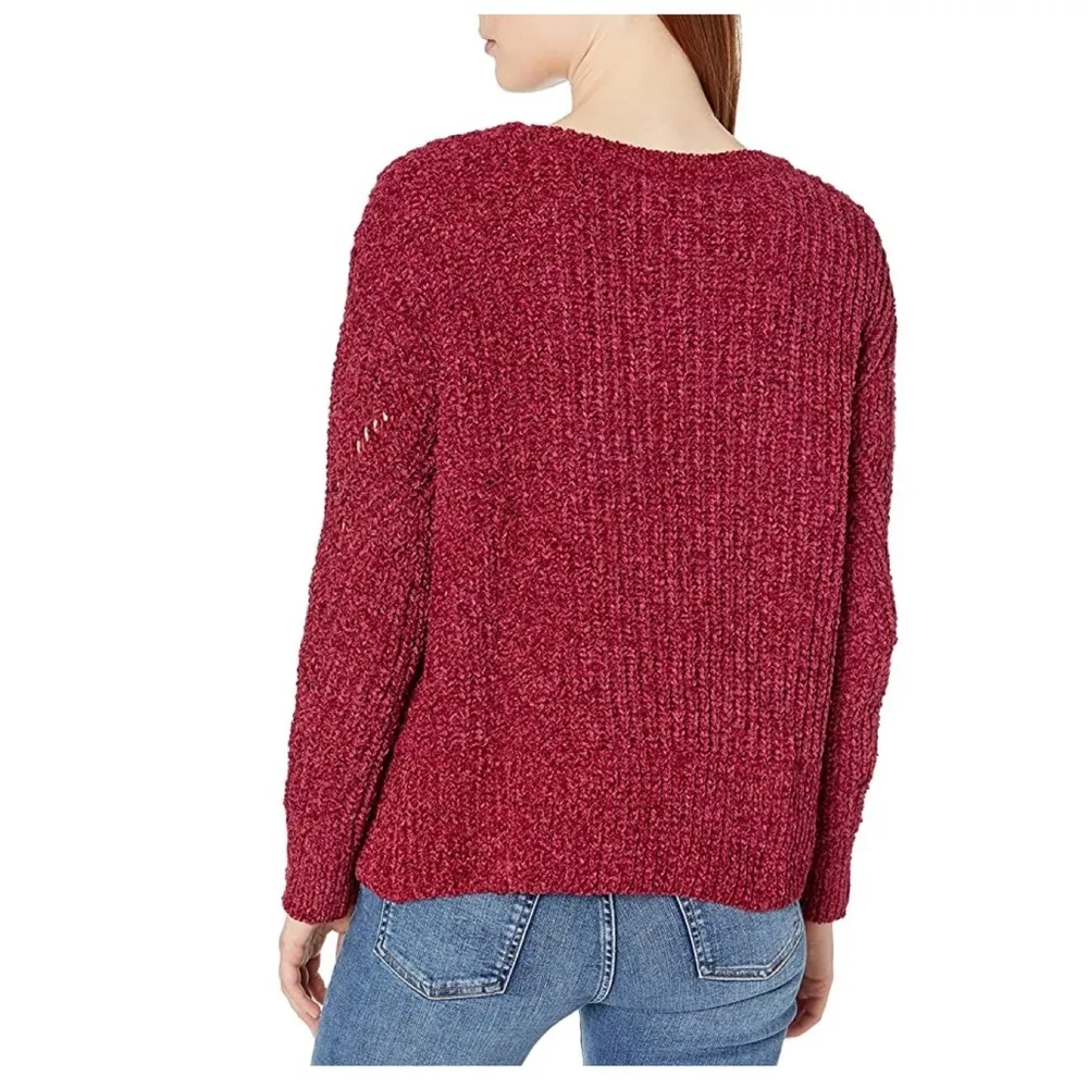 Nine West Chenille Pointelle Pullover Rich Burgundy Sweater Size M - Image 2