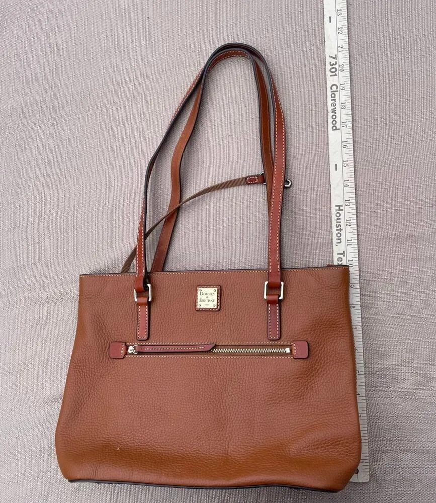 Dooney & Bourke Leather Brown Shoulder Bag Tote Classic Red Interior Purse - Image 6