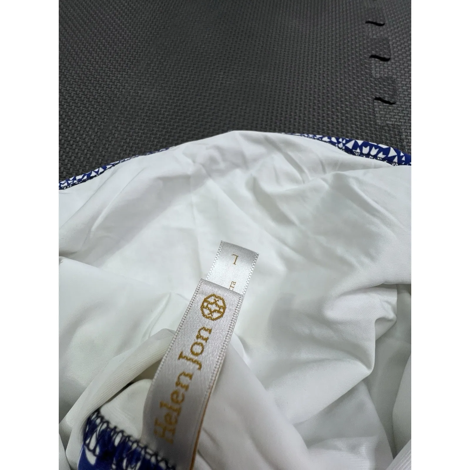 Helen Jon Halter Tankini Swim Top Navy White Geometric Print USA Made Stretch L Blue Size L - Image 12