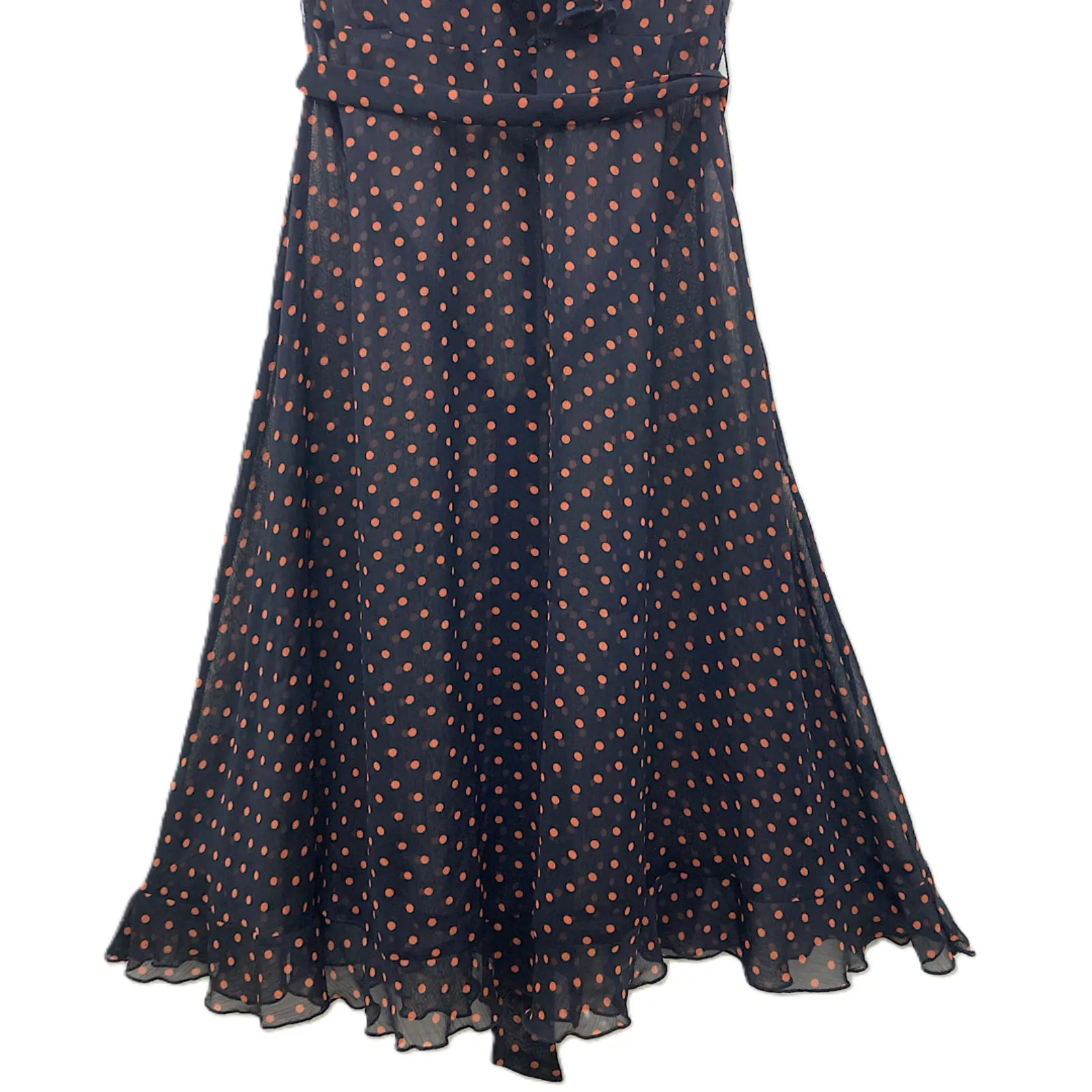 MSK Dress Size 4 Polka Dot Navy Pink Faux Wrap Ruffle Midi Short Sleeve Blue - Image 9