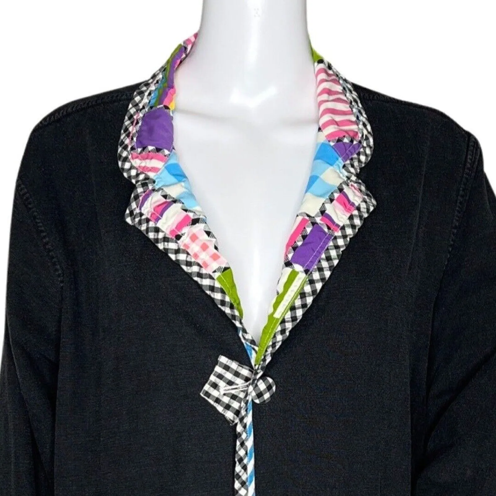 Koos of Course‎ Jacket Womens 1X Black Multi Patchwork Reversible Colorful Fun - Image 13