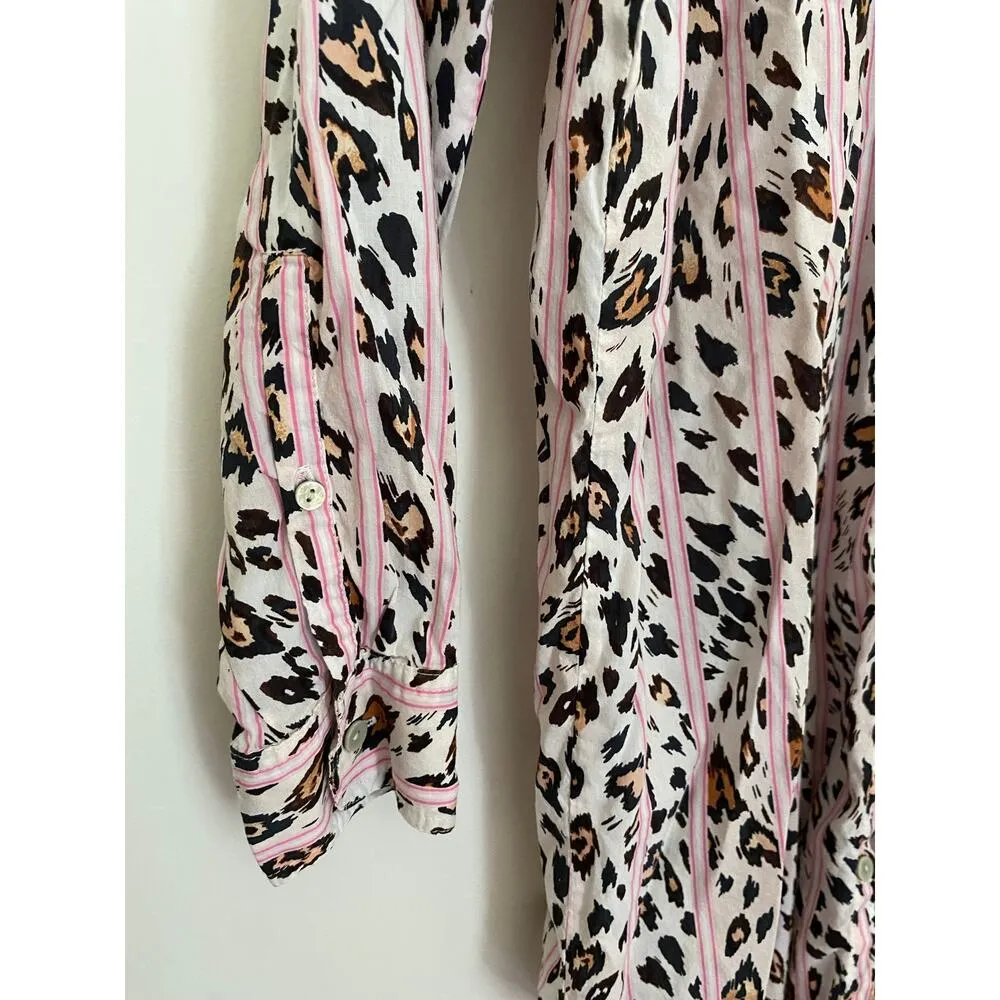 Victoria Secret Long Sleeve Button Down Nightgown Sleep Dress Leopard Pink - Image 6