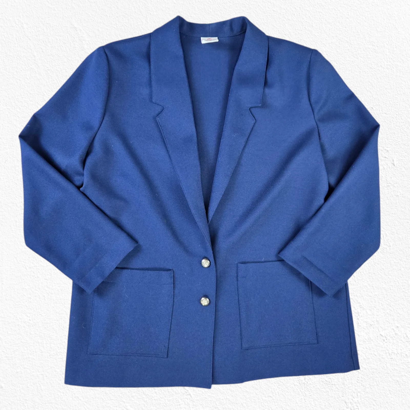 1980s Vintage Graff Petite Navy Blue USA Made Gold Crest Buttons Blazer Size 12P - Image 2