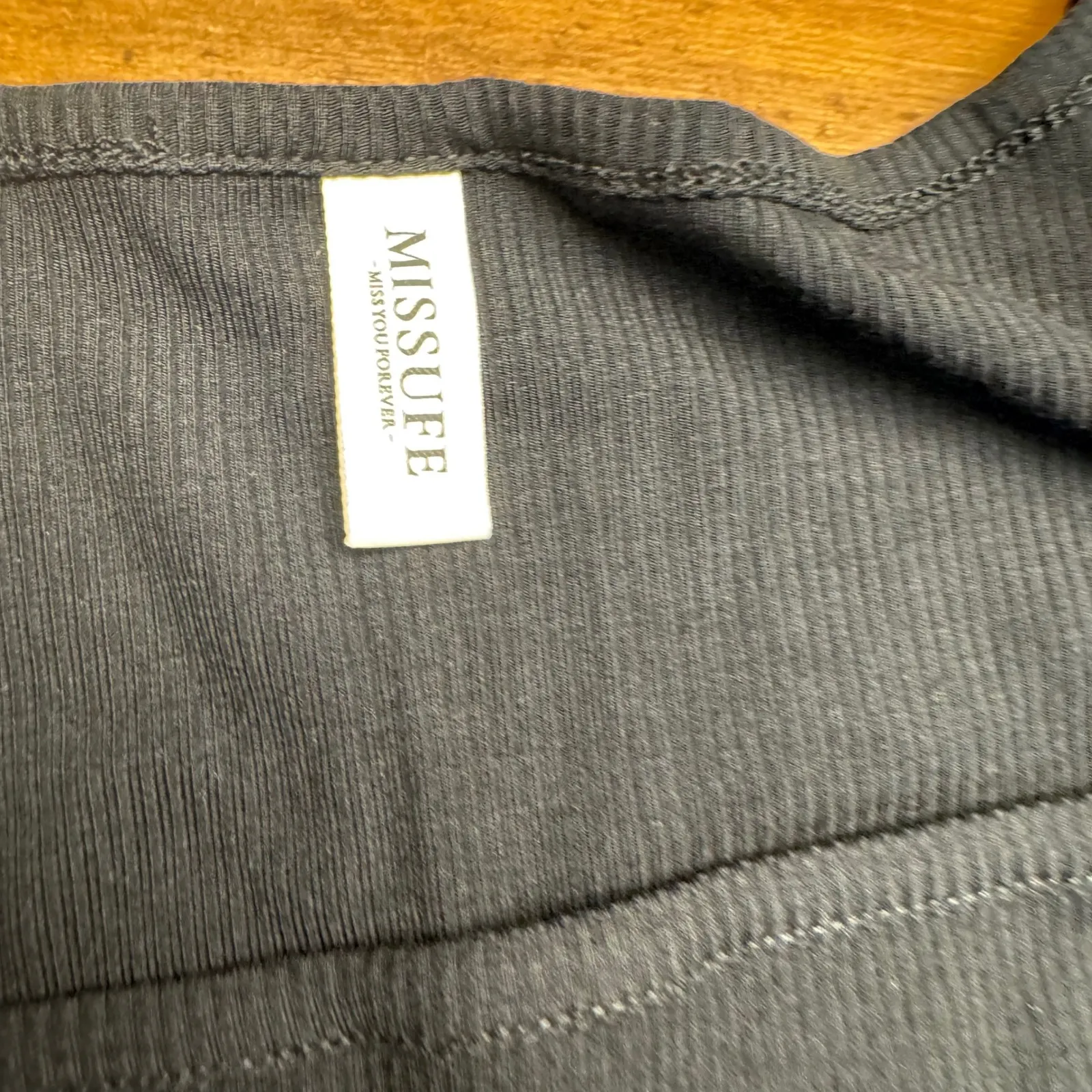 MISSUFE Black Ribbed Puff Sleeve Square Neck Bodysuit Women's Size S - Image 3