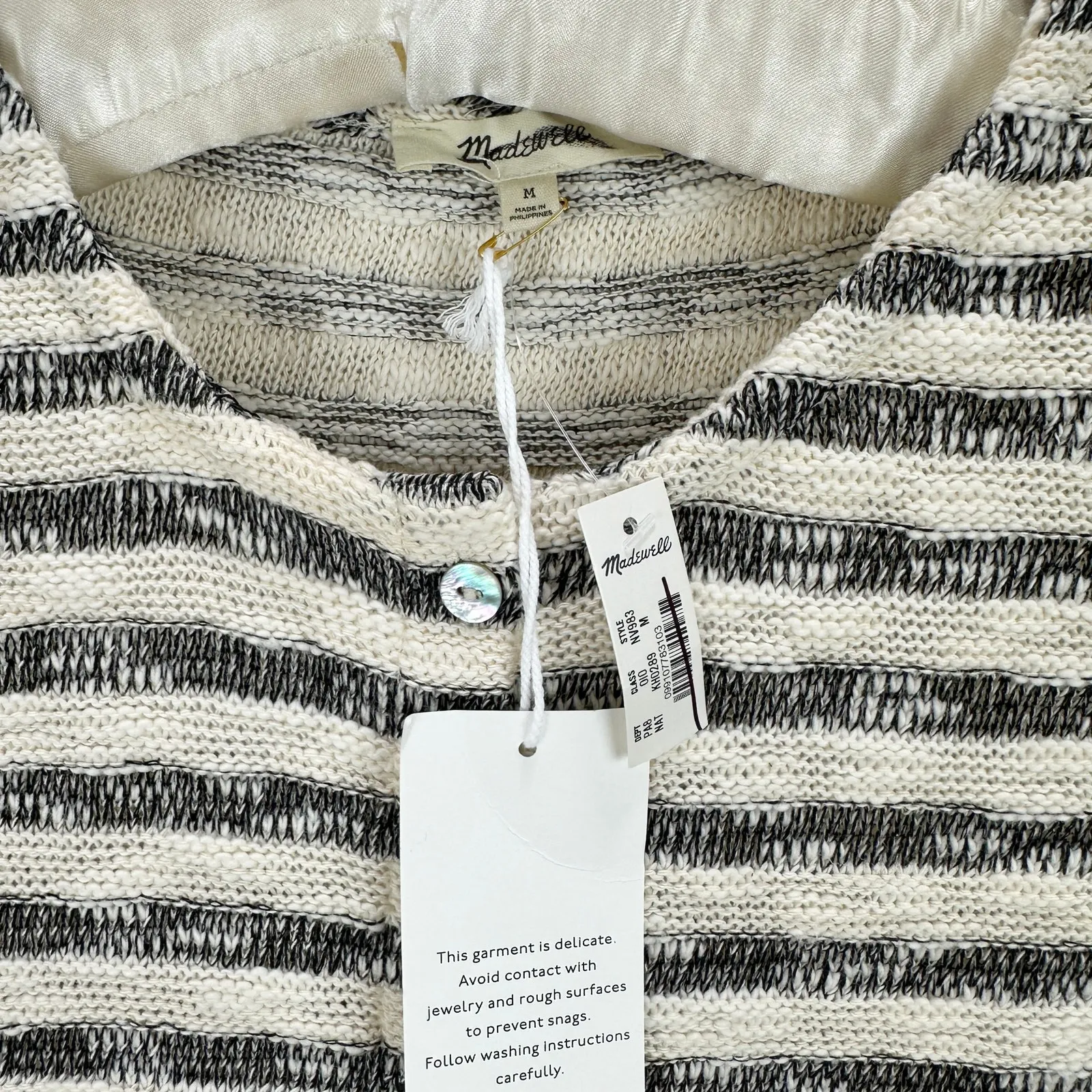 Madewell Crewneck Sweater Vest Striped Knit Cotton Blend Natural Medium NWT - Image 9