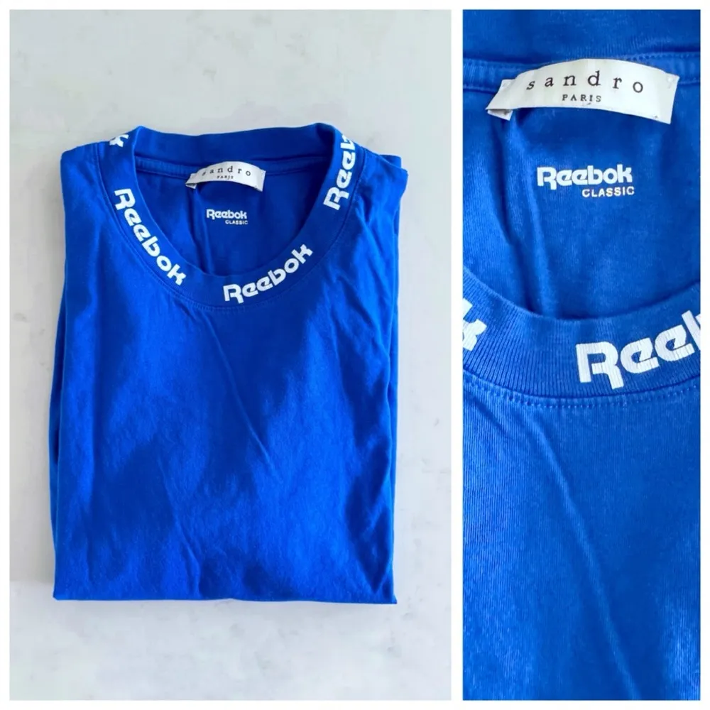 SANDRO x Reebok Logo Top Short Sleeve T-Shirt, Royal Blue Graphic Tee sz. S - Image 13