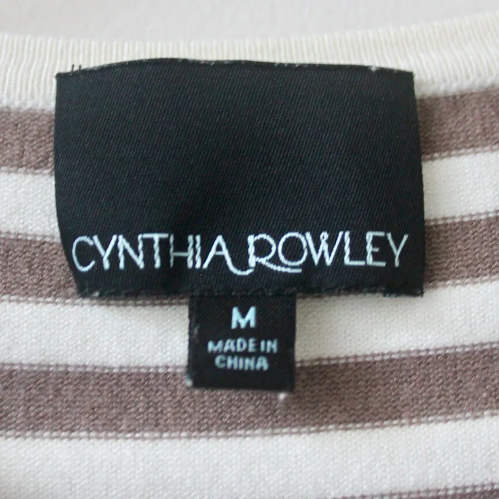 Cynthia Rowley Cream Tan Striped Long-Sleeve Preppy Cute Cardigan Sweater Medium - Image 5