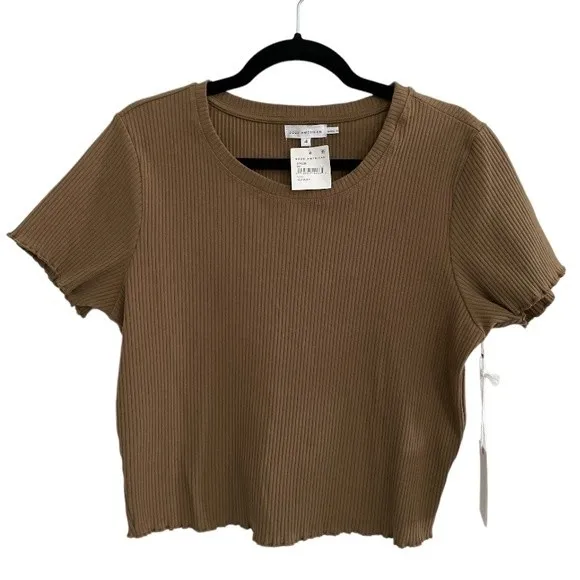 NWT Good American Rib Knit Baby Tee Shirt Sepia Brown Size XL NEW‎ - Image 3
