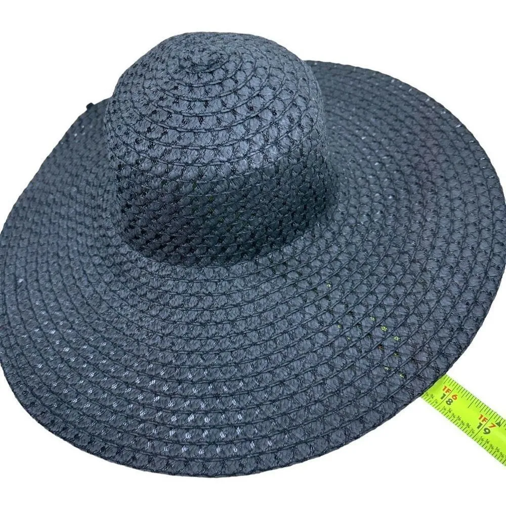 Vintage Black Straw Brim Hat O/S Black - Image 7