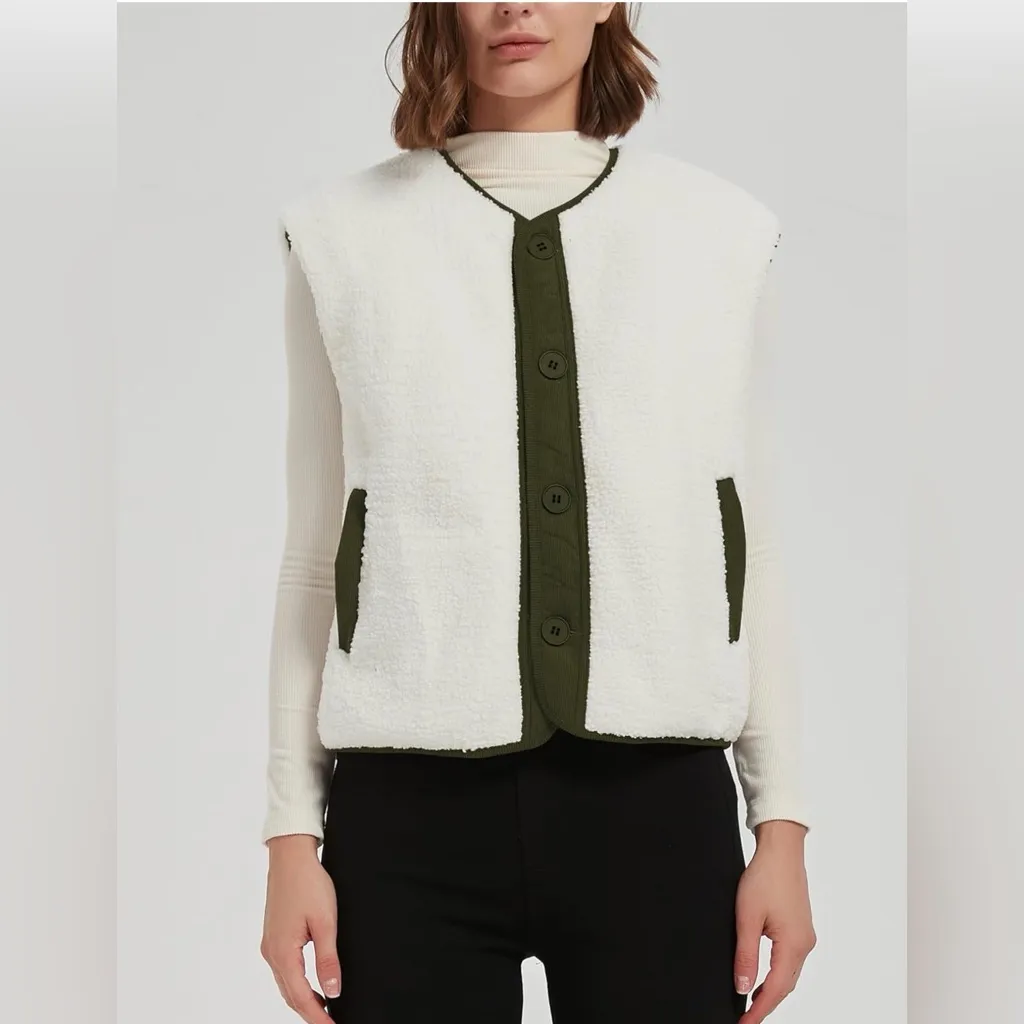 NWT Olive Green and White Reversible Women's Vest - Image 3