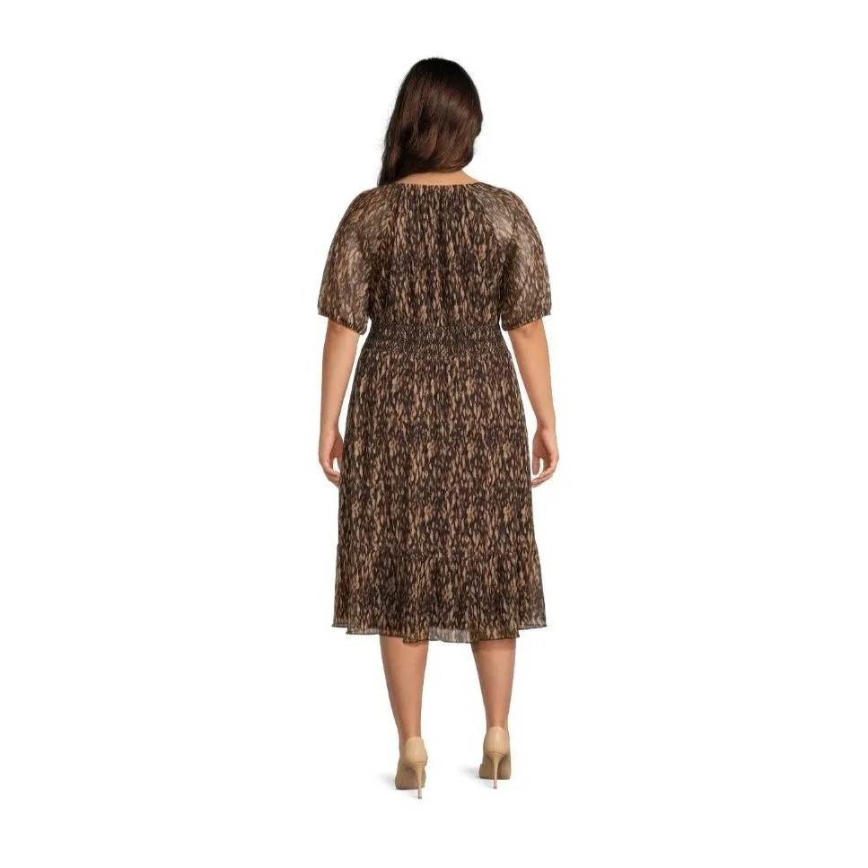 Terra & Sky Smocked Dress Womens 4X Square Neck Brush Marks Brown Latte NWT - Image 6