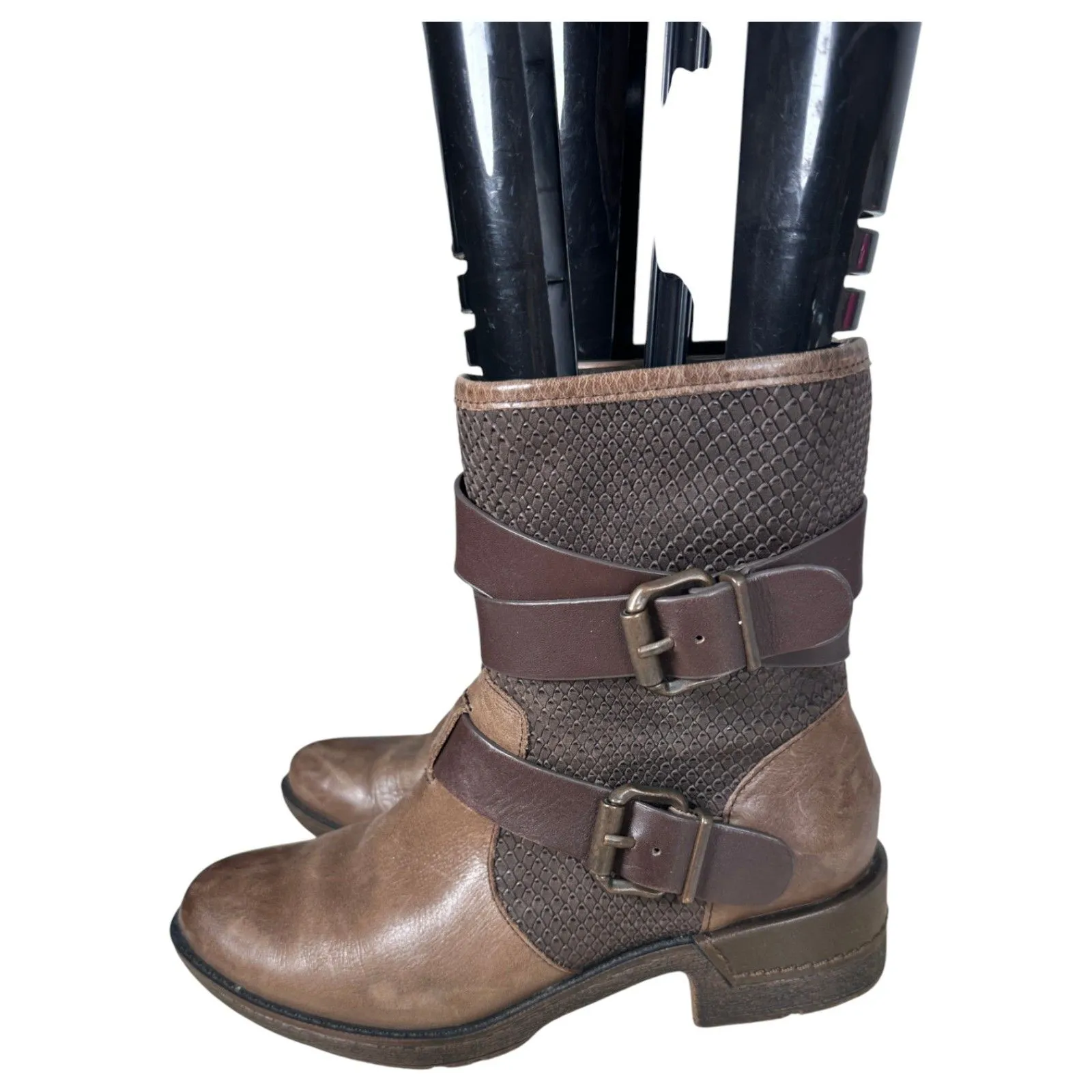 Sofft Aldina Leather Buckle Strap Moto Biker Distressed Brown Boots Booties 7 - Image 7