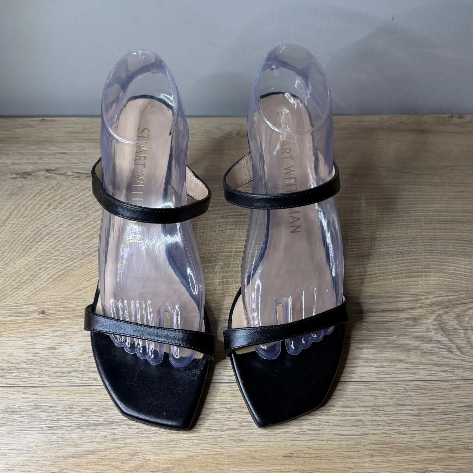 Stuart Weitzman  Black Square Toe Heeled Sandals Minimalist Quiet Luxury 9.5B 40 - Image 3