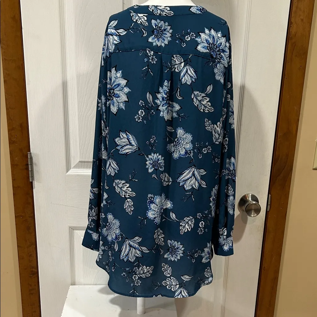 a.n.a Teal Floral Lace-Up Blouse - Image 4