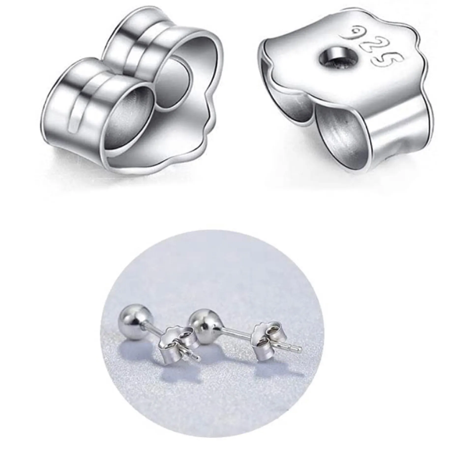 925 Sterling Silver White Gold Plated Round Ball Stud Earrings - Image 5