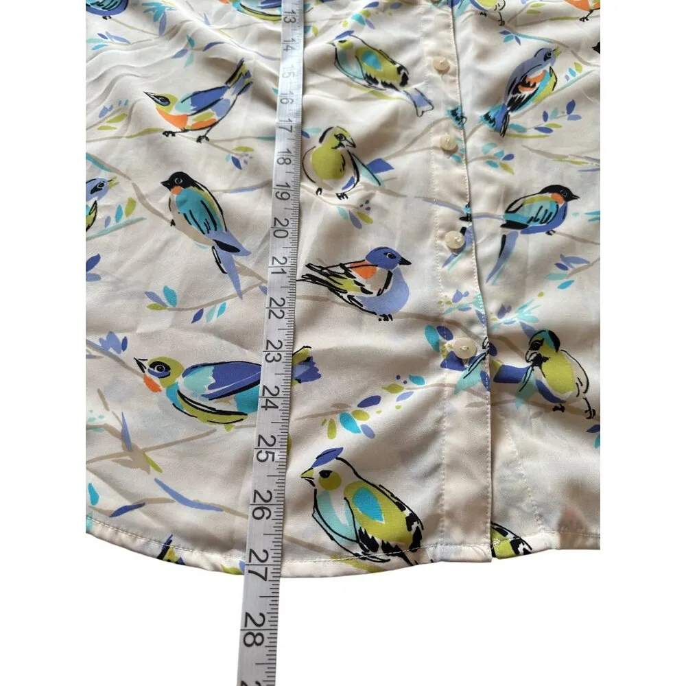 JM Collection Bird-Print Button Up Shirt Long Sleeve Kingfishers Bluebirds 12P - Image 8