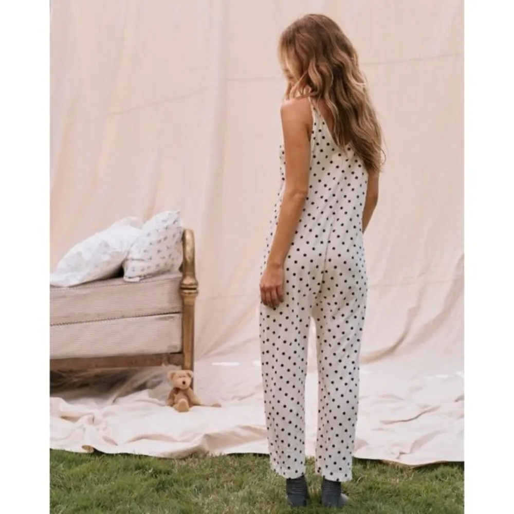💕THE GREAT💕 The Slip Sleeper Jumpsuit ~ Washed White Big Polka Dot Print S NWT - Image 3