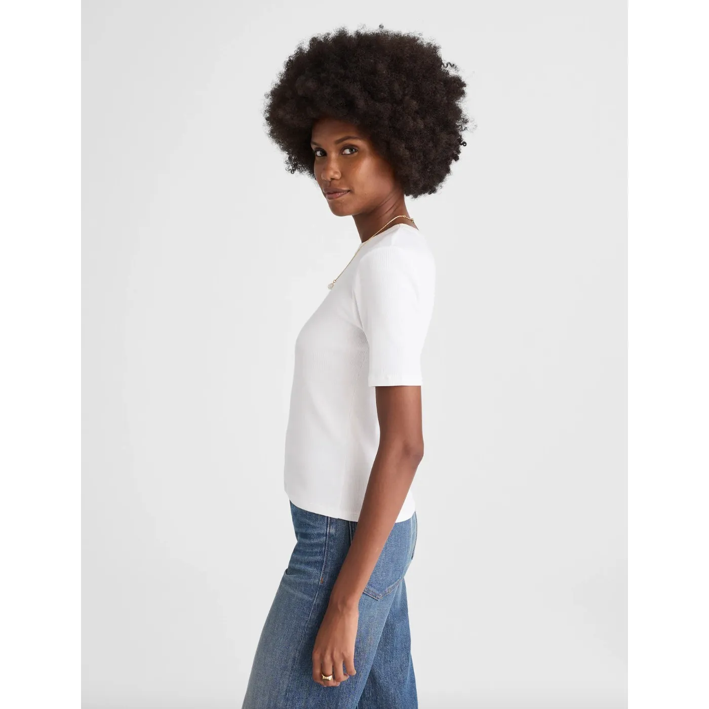 Madewell Regenerative Cotton Ribbed Elbow Sleeve Tee Shirt White Medium NWT - Image 3