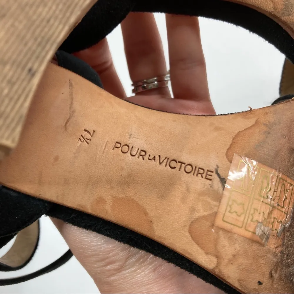 Pour la Victoire | Black Strappy Cork Heels 7.5 - Image 3