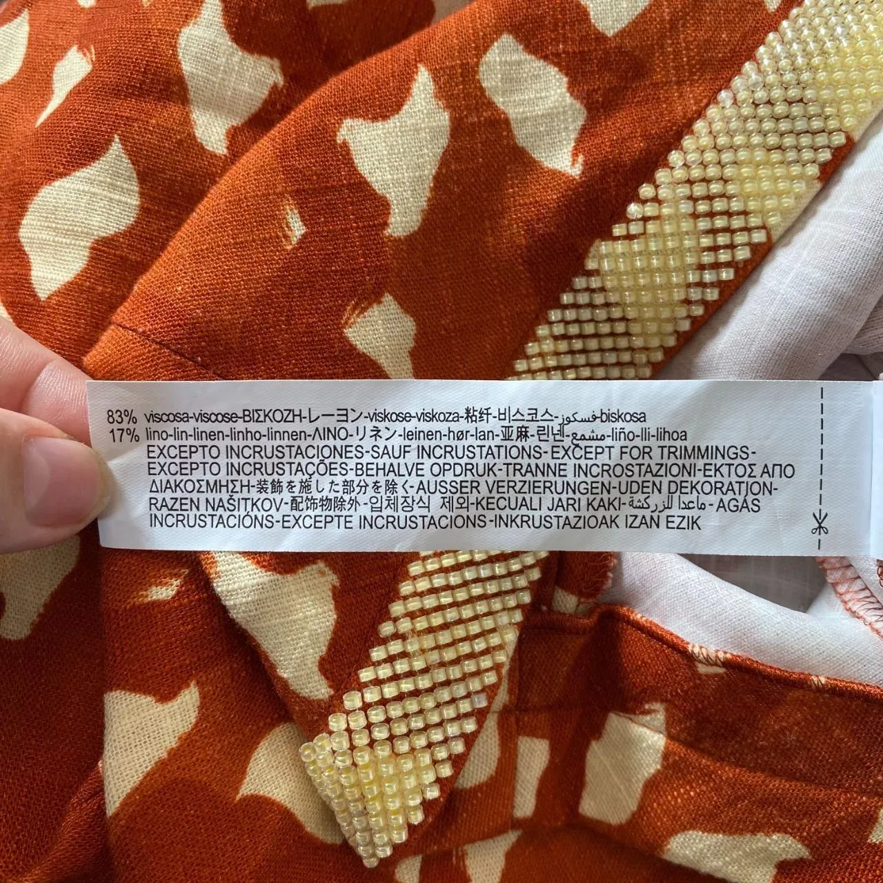 EUC Zara Linen Blend Beaded Maxi Skirt In Terracotta XS Orange Cream Tan - Image 8