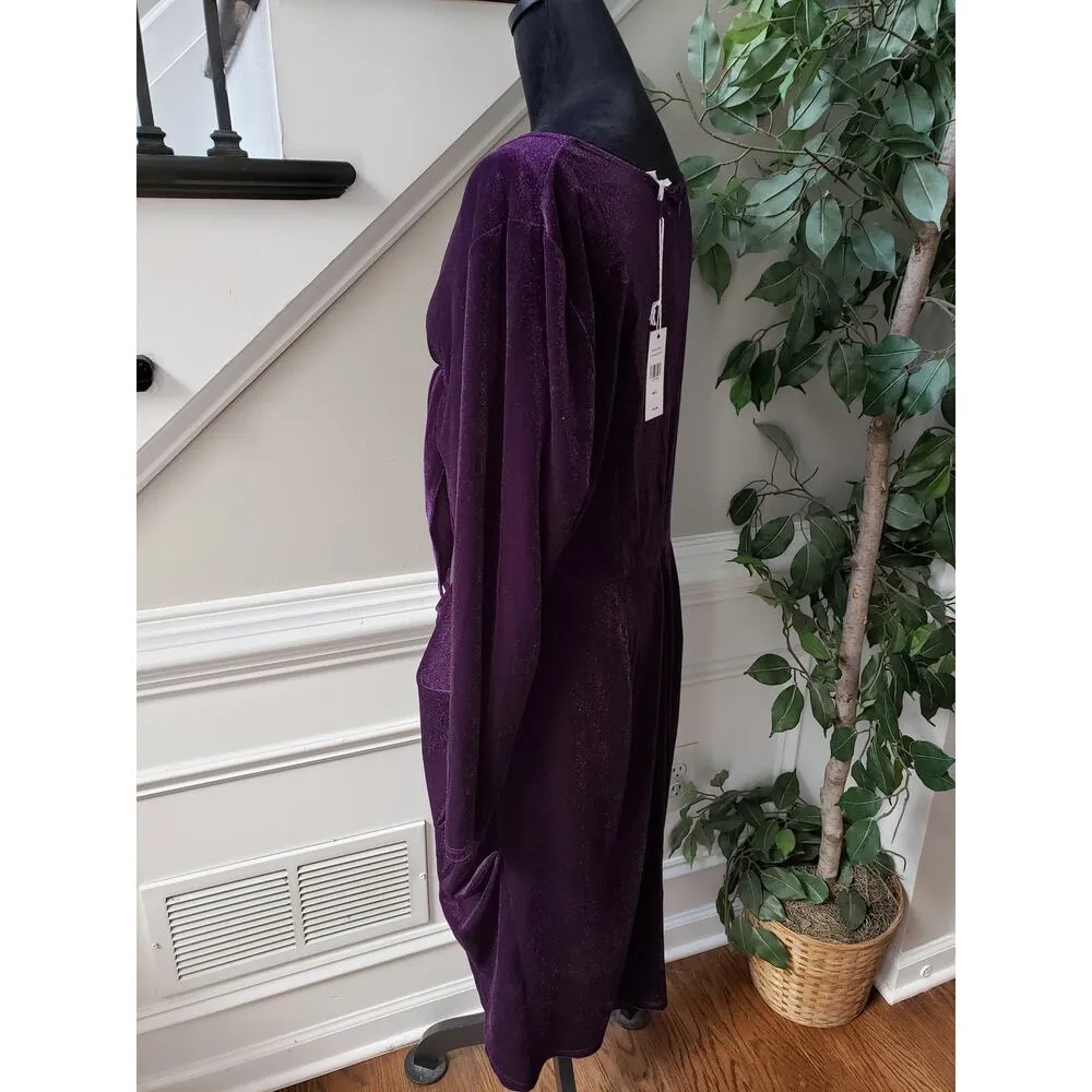 FTF Lab Knee Length Dress Women's 2X Purple Glitter Shimmer Long Sleeve Tie - Image 14