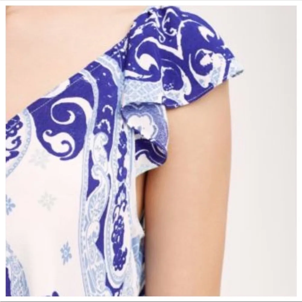 ANTHRO MAEVE CLANA BLUE WHITE RUFFLE SLEEVE BOHO VNECK TOP 0 - Image 3