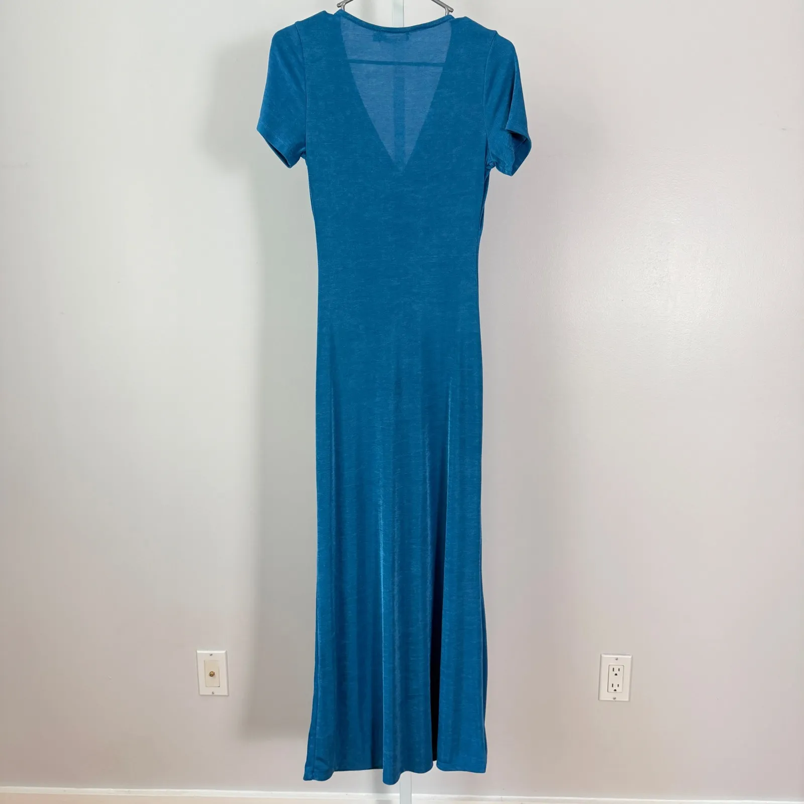 Morning Mist sz 10 Blue Button Front Maxi Dress Short Sleeve Fairy Feminine - Image 6