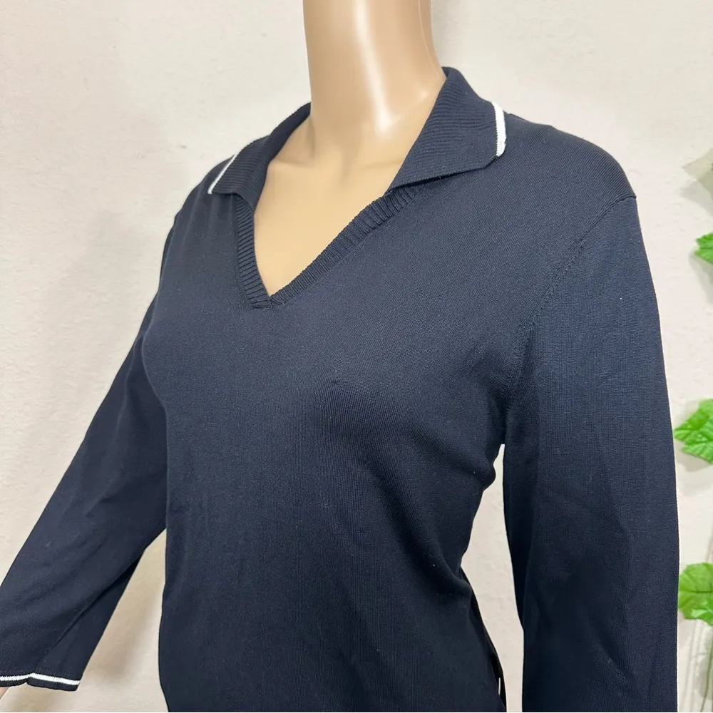 Oscar De La Rente Silk Polo Shirt Navy - Image 4