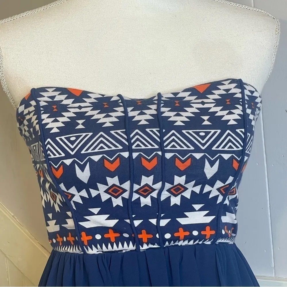 Sequin Hearts Strapless Boho Aztec Mini Dress | Festival Western Vibes Sz S - Image 12