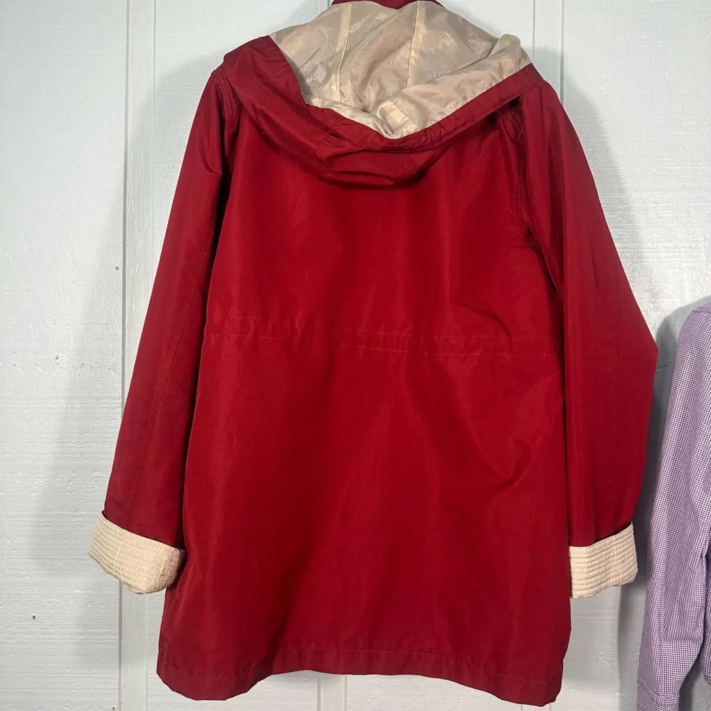 Kim Rogers Red and Tan Hooded Lightweight Rain Jacket Size Large EUC - Image 5