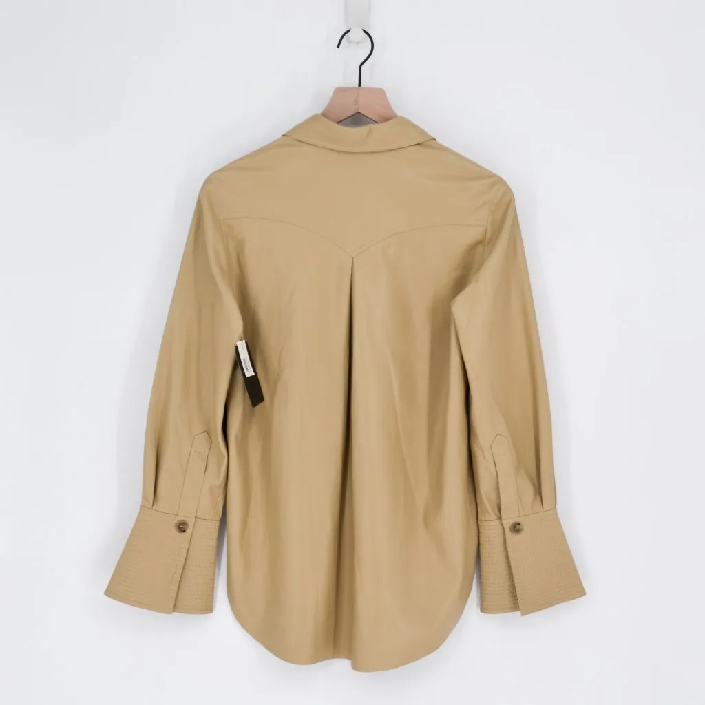 NEW Nanushka Elpi Vegan Leather Quilt Shirt Point Collar Western in Wax Yellow S - Image 2