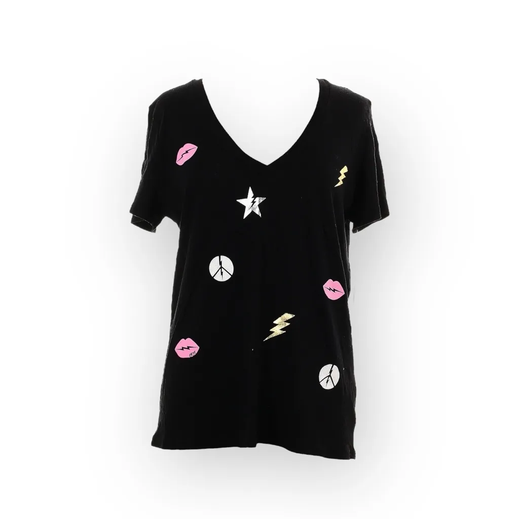 VHTF: new Lauren Moshi x Aqua ᨎ Mini Emoji Foil Graphic Tee T Shirt ᨎ Black ᨎ L - Image 15