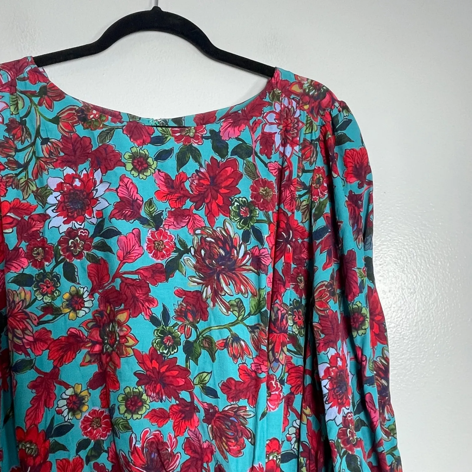 TALBOTS Floral Print Midi Wrap Dress Petite Plus Size 20WP Turquoise NEW Casual - Image 3