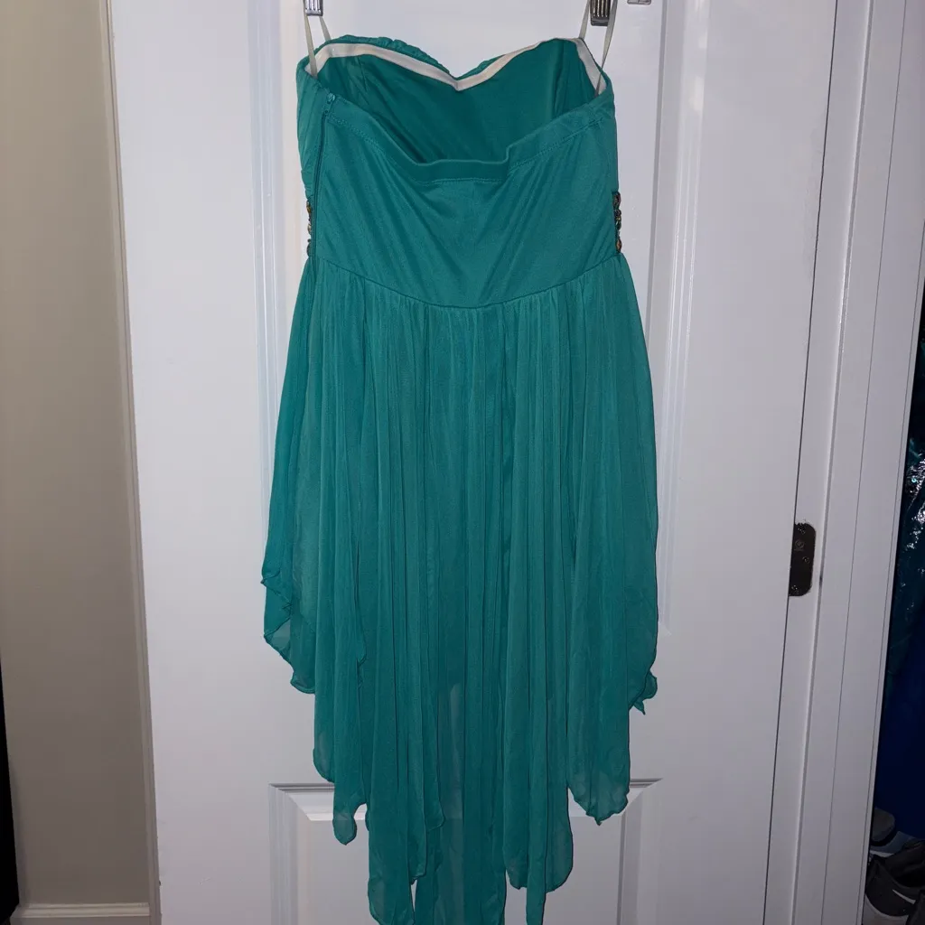Sequin Hearts Teal Strapless Prom Dress Size: 5 - Image 2
