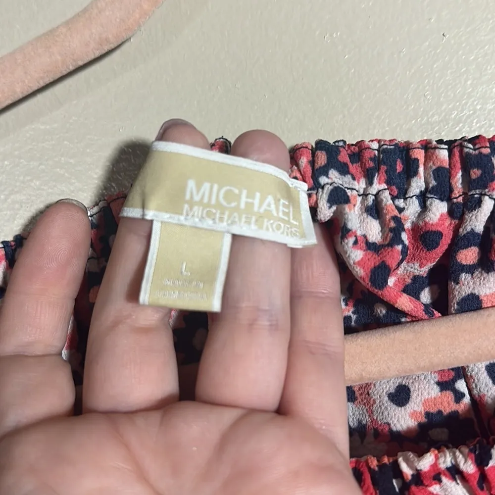 Michael Kors MK Floral Ruffled Off‎ Shoulder Top | Large Pink - Image 3