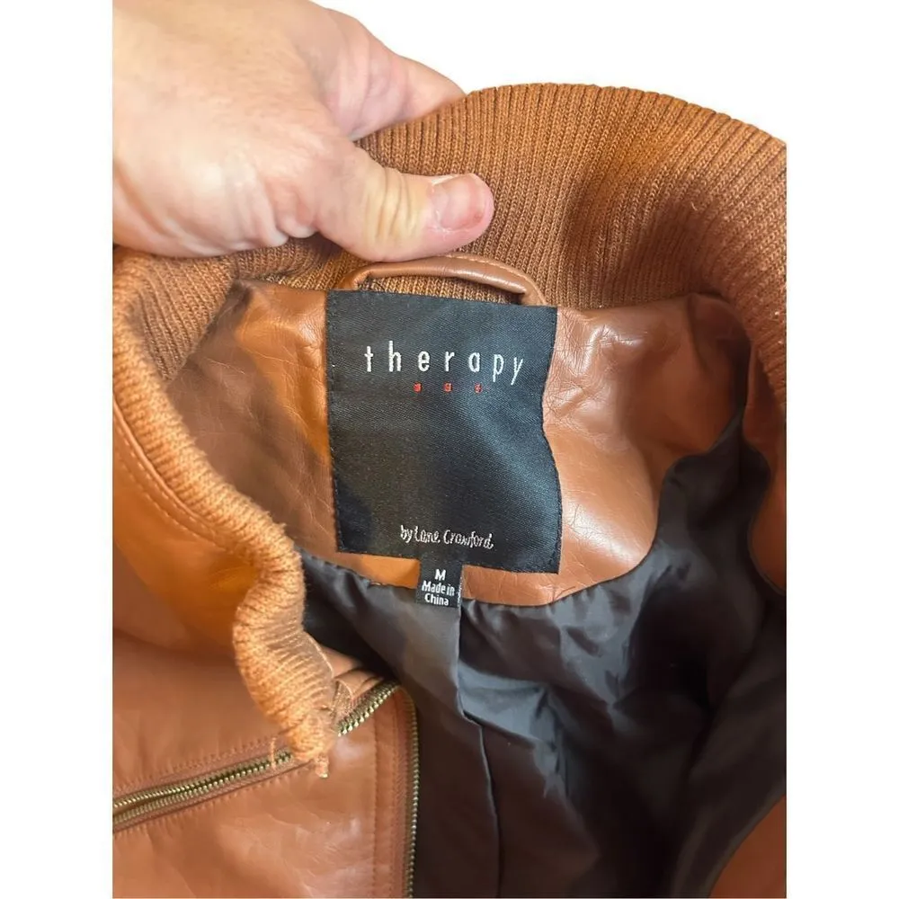 Therapy by Lane Crawford Women’s M Brown Faux Leather Moto Jacket Size M - Image 6