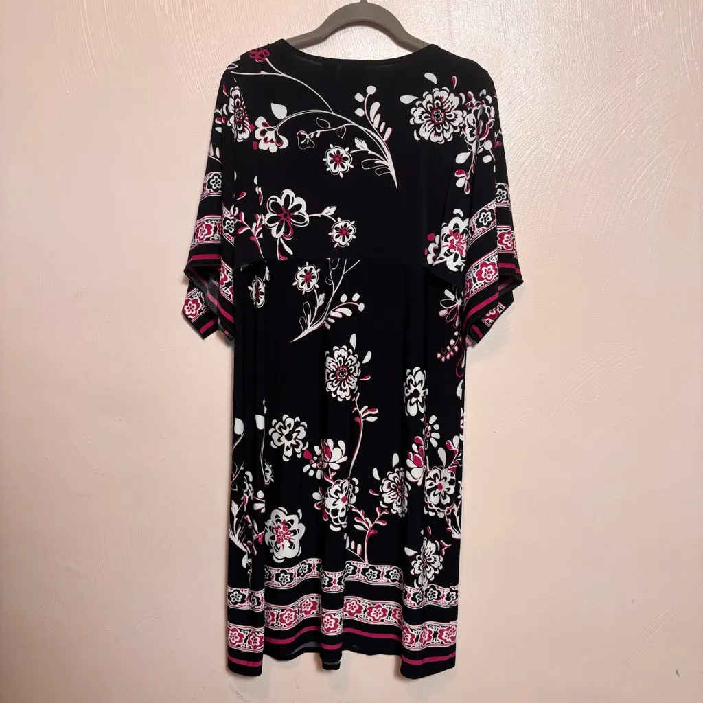 Chico’s Women Dress Kimono Sleeve V-Neck Floral Black Pink White Large Size 2 - Image 5