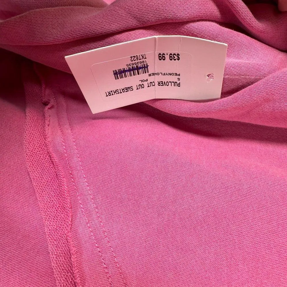 POL Annely Pullover Cut Out Sweatshirt Puff Sleeve Oversized Pink Small NEW - Image 8