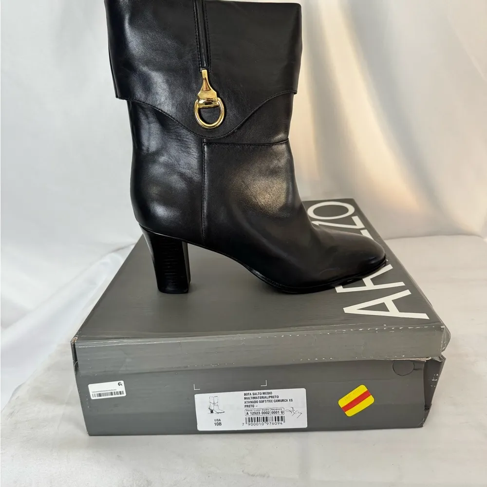 Black Heeled Boots with Chunky‎ Heel and Ankle Design​ Size 10 - Image 4