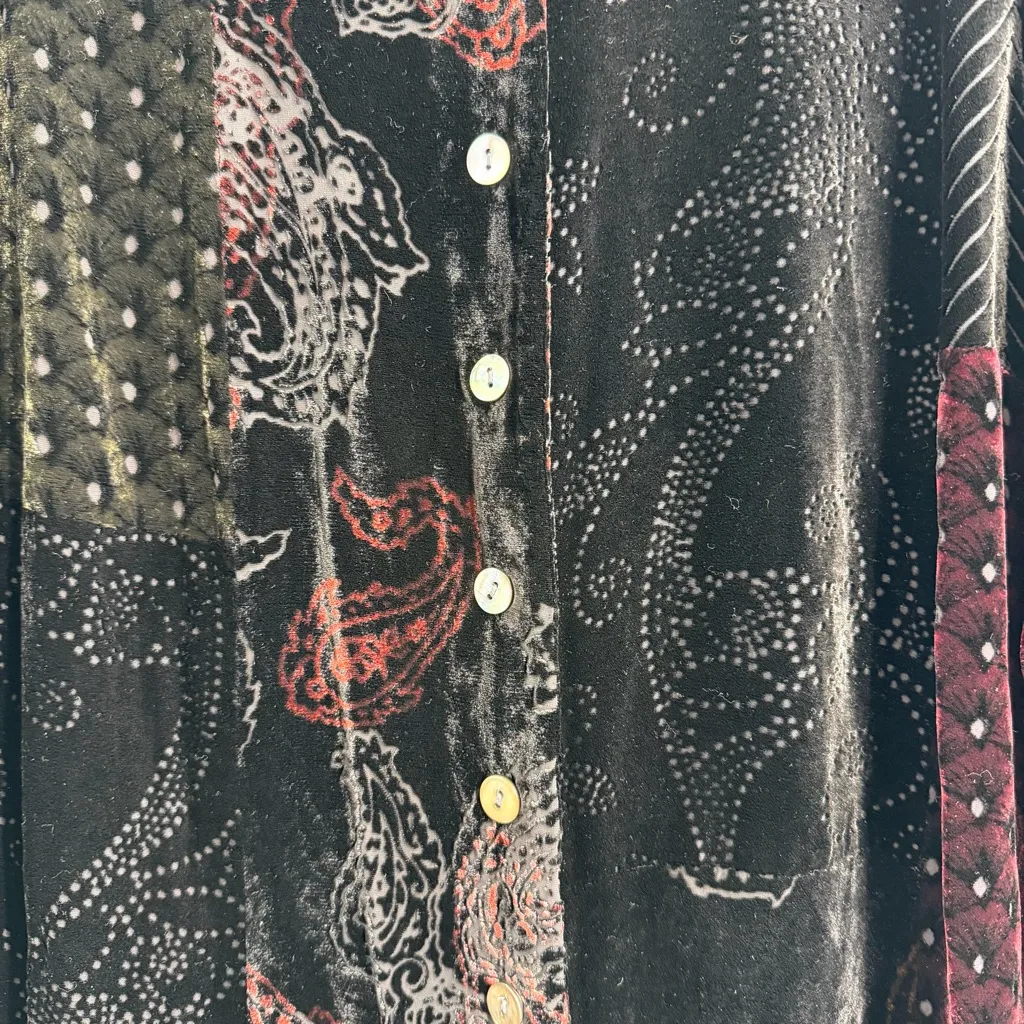 Vintage Koos Of Course Burnout Velvet Patchwork Art To Wear Button Jacket Tunic Black Size M - Image 3