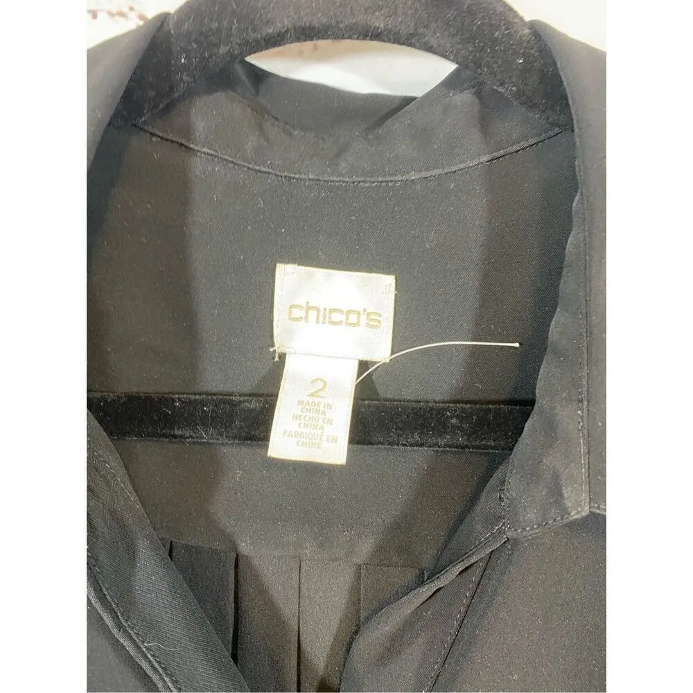 Chico’s Black Drape Blouse with Gold Accents Size Medium/2 - Image 2