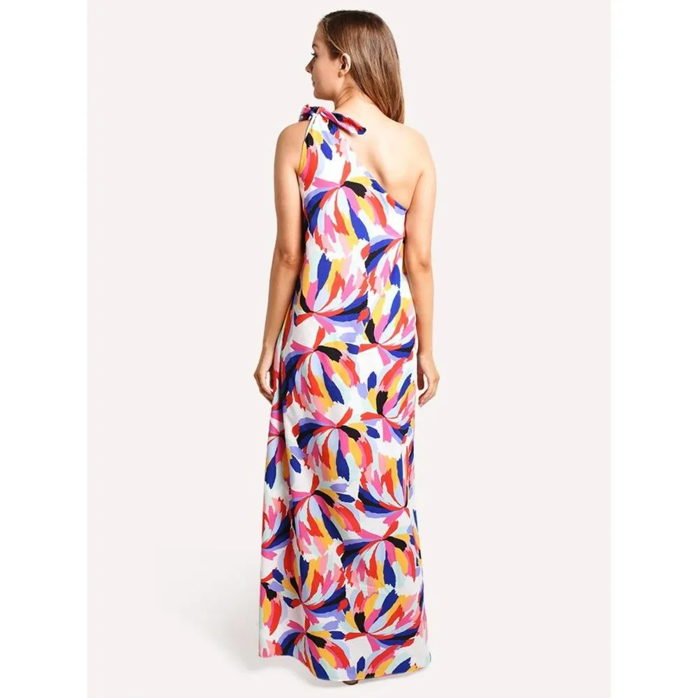 Sasha Maxi Dress Size 4 One Shoulder Abstract Artsy - Image 3