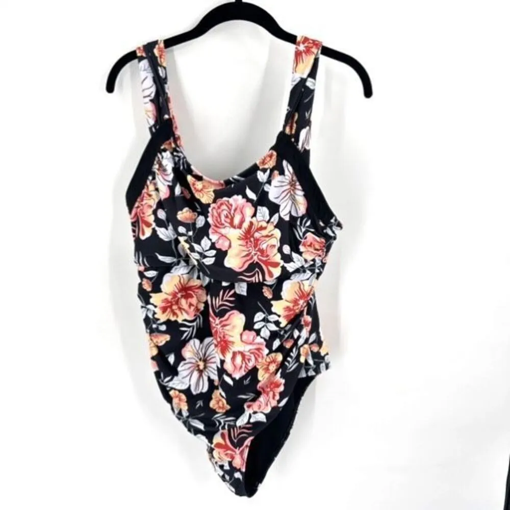 NWOT Women’s Black & Red Floral‎ One Piece Swim suit Size 2XL Black - Image 3