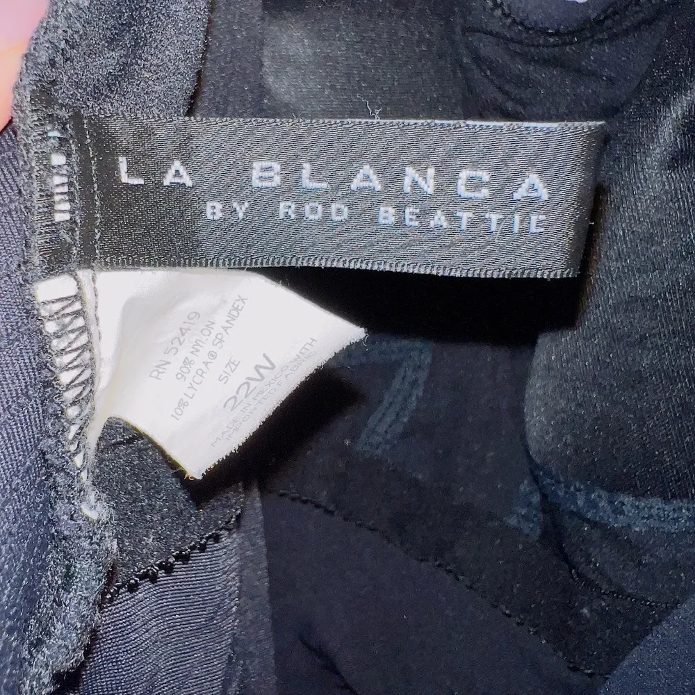 LA BLANCA by Rob Beattie Black Ribbed Open Back One Piece Bathing Suit 22W - Image 4