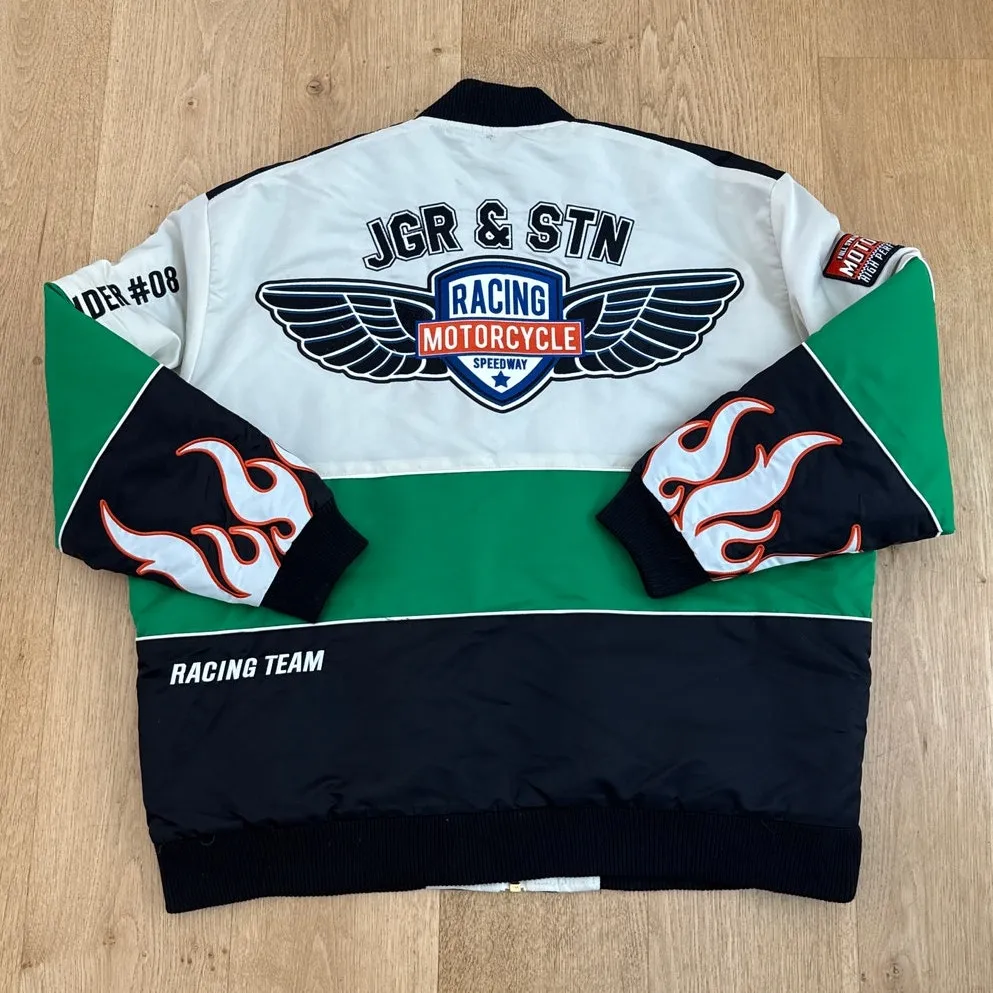 Jagger and Stone Axel Moto Bomber Oversized Jacket Size XS S in Black Green - Image 5