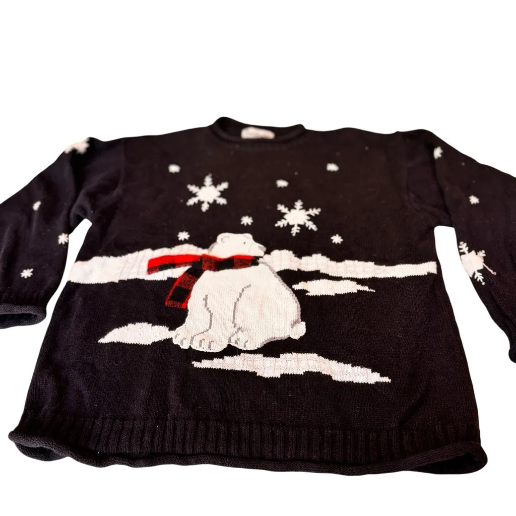 Timberlea Polar Bear Snowflake Sweater Black Red Scarf Vintage XL in GUC - Image 2