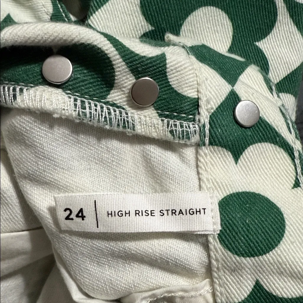 Pacsun NWOT Green & White size 24 Daisy High Waisted Straight Leg Jeans - Image 13