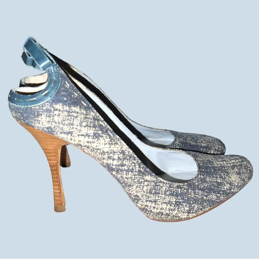 Max studio very nice quality gray denim fabric heels! - Image 5