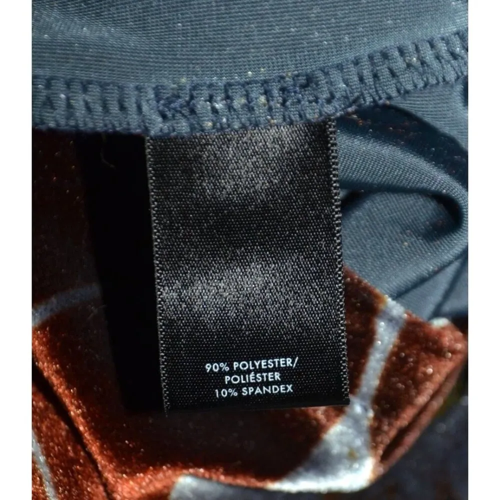 Ann Taylor Ladies Blue Velvet Rust Leaf Pattern Short Sleeve Blouse M Slit Casua - Image 9